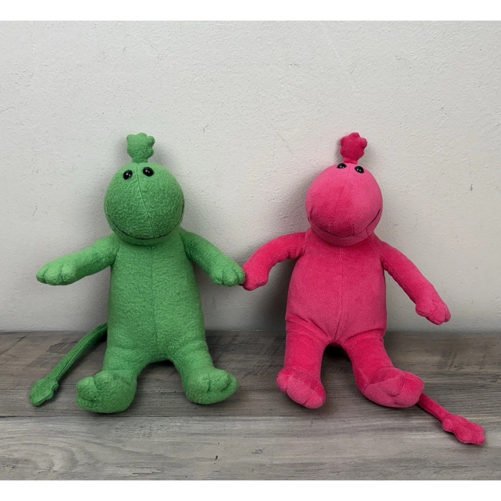 Zwibble Dibble Dinosaur Plush Lot Of 2 Pink Green Stuffed Animal Dinos Star Tail